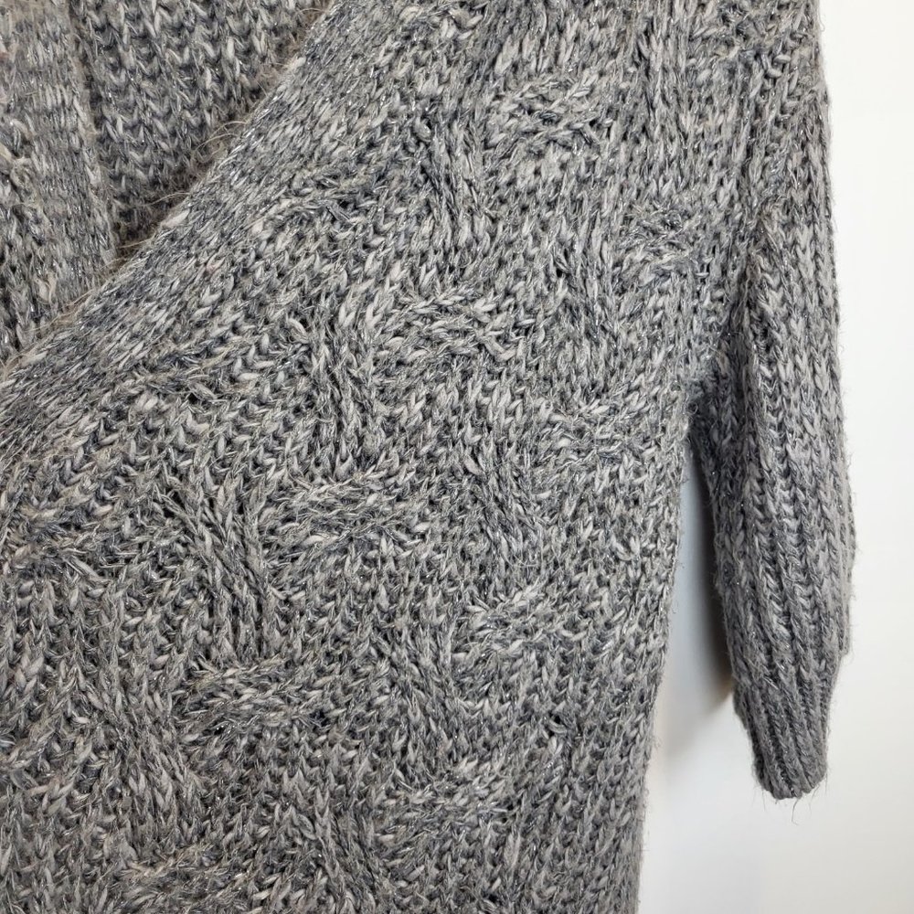 Kimchi Blue Metallic Gray Silver Open Front Long Sweater, Size Medium, GUC - Picture 5 of 9
